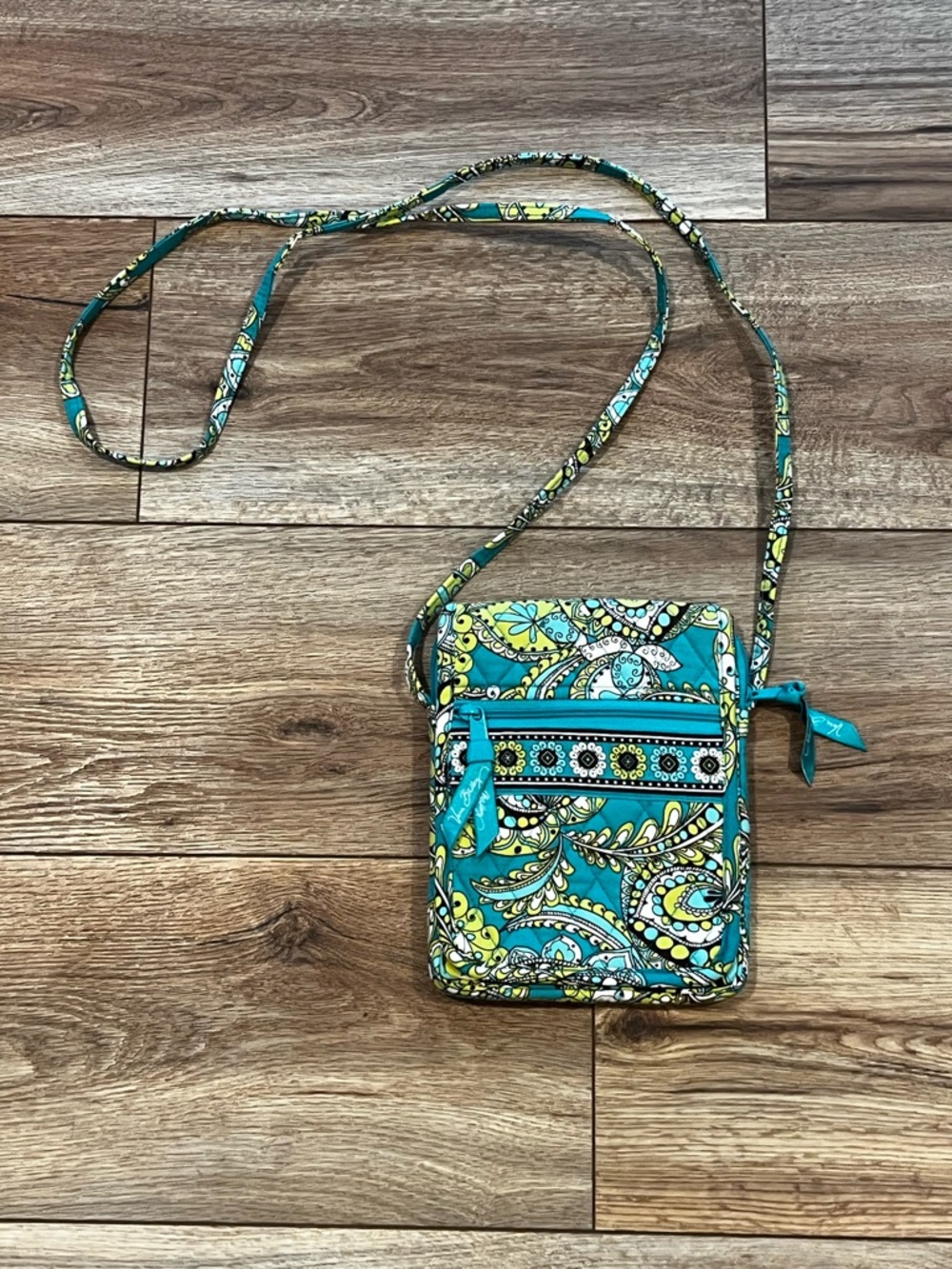 Vera Bradley Blue and Green Floral Paisley Crossbody Bag 6” by 8”